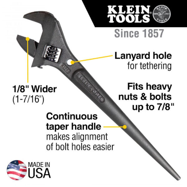 Klein 3227 Adjustable 10" Spud Wrench for Heavy Nuts up to 7/8"