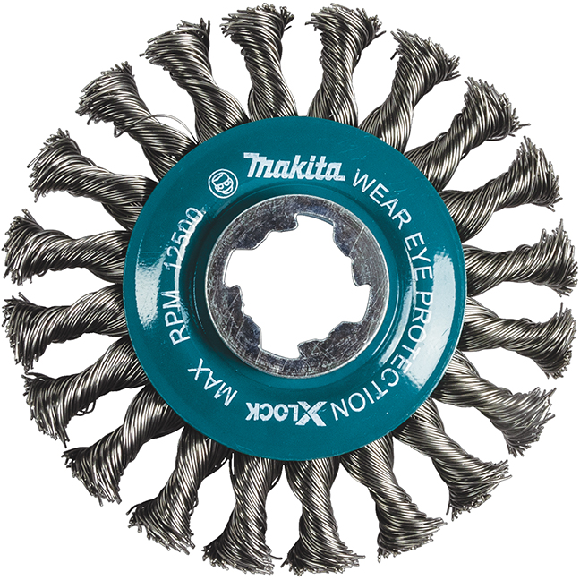Makita D-72643 X‑LOCK 4‑1/2" Carbon Steel Full Cable Knotted Twist Wire Wheel