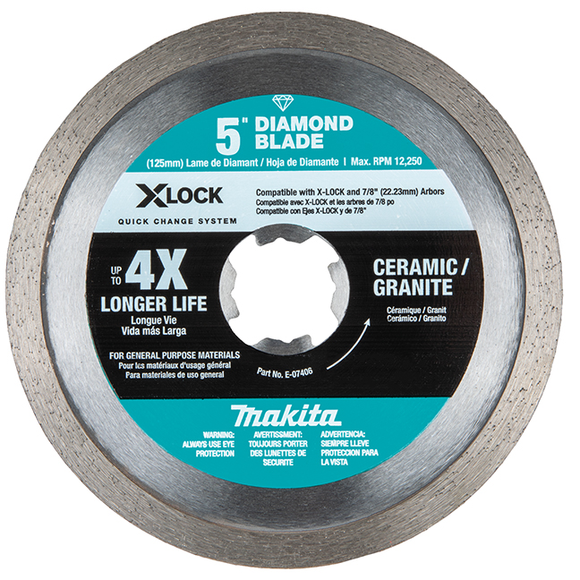 Makita E-07406 X‑LOCK 5" Continuous Rim Diamond Blade for Ceramic and Granite Cutting