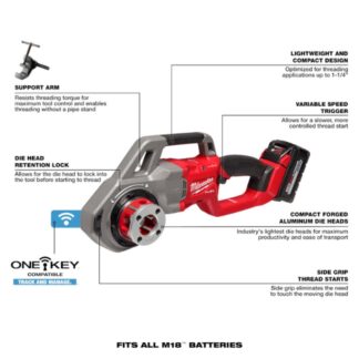 Milwaukee 2870-22 M18 FUEL Compact Pipe Threader Kit with 1/2” to 1-1/4” NPT Die Heads