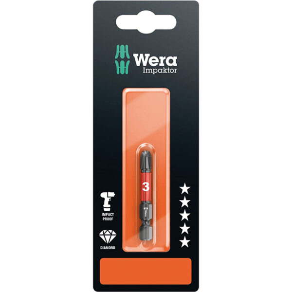Wera 073957 851/4 IMP DC SB Phillips Impaktor Diamond Coated Driver Bit PH3 x 2" - Carded