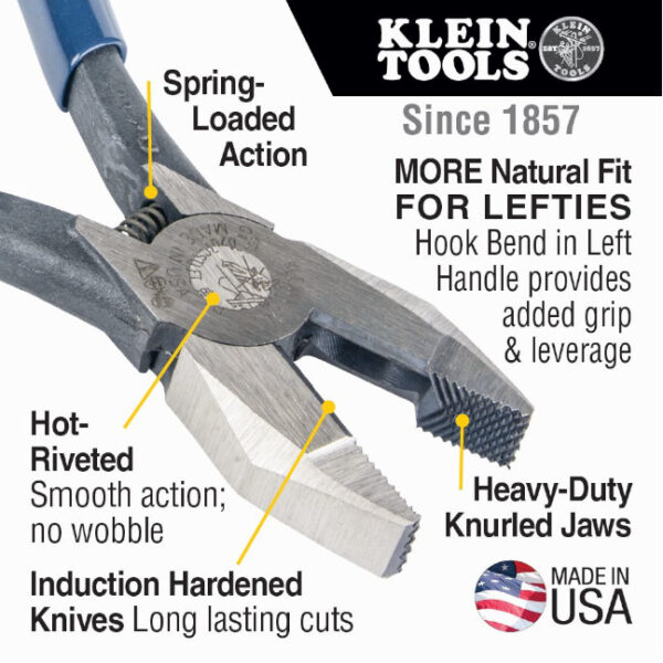 Klein D2017CSTLFT 9" Left Handed / Spring Loaded Ironworker's Rebar Pliers