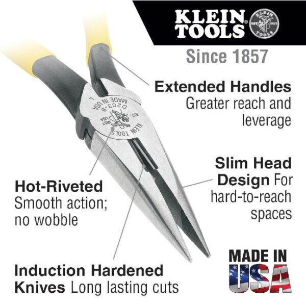 Klein D203-7 7" Needle Nose Side Cutter Pliers with Curved Handles