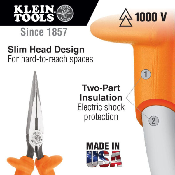 Klein D2036INS Long Nose Pliers, Insulated, 6-Inch