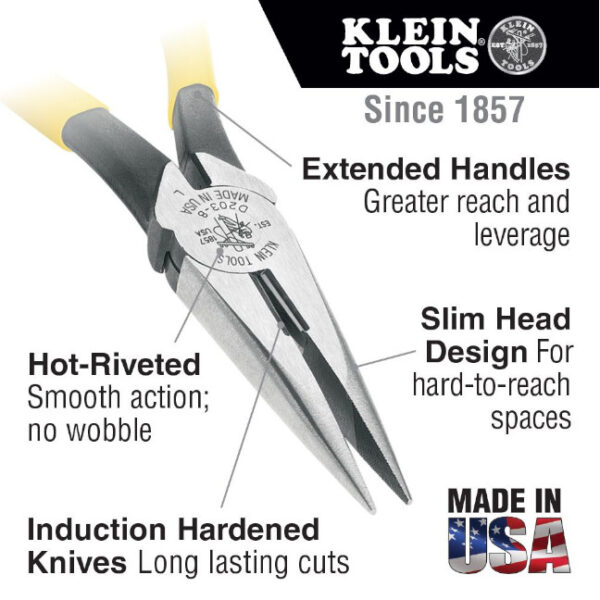 Klein D203-8-GLW 8" Needle Nose Side-Cutter Pliers with High-Visibility Grips