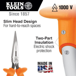 Klein D2038INS Long Nose Pliers, Insulated, 8-Inch2