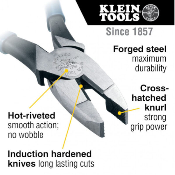 Klein D2138NE Lineman's Pliers, High-Leverage, 8-Inch