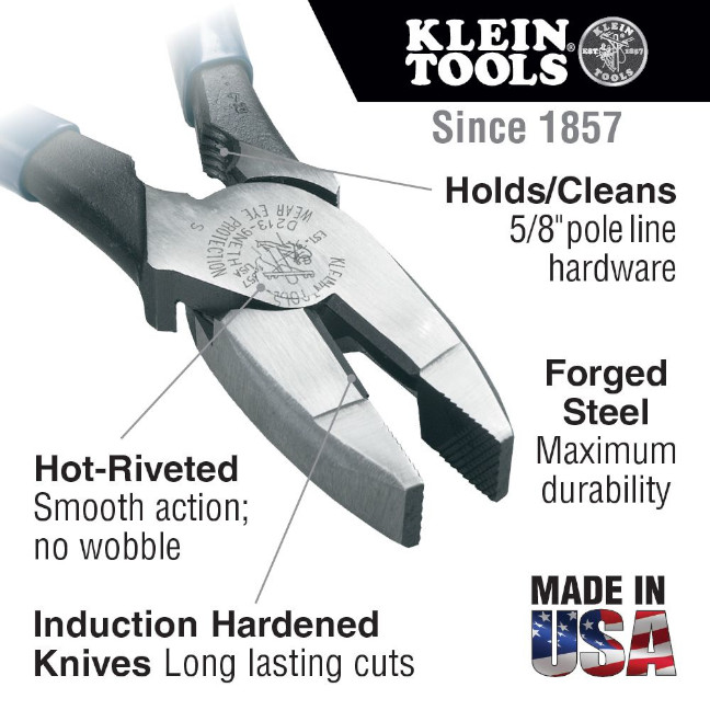 Klein 9" Lineman's BoltThread Holding Pliers with New