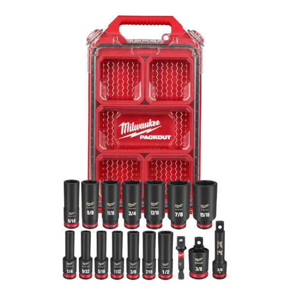 Milwaukee 49-66-6800 PACKOUT SHOCKWAVE 3/8" Drive SAE Impact Socket Set 17-Piece