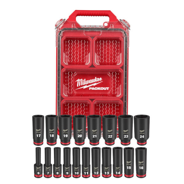 Milwaukee 49-66-6801 PACKOUT SHOCKWAVE 3/8" Drive Metric Impact Socket Set 19-Piece