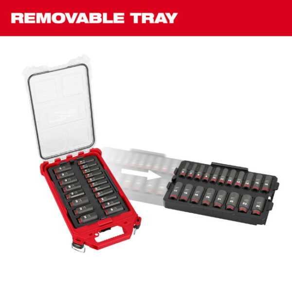Milwaukee 49-66-6801 PACKOUT SHOCKWAVE 3/8" Drive Metric Impact Socket Set 19-Piece
