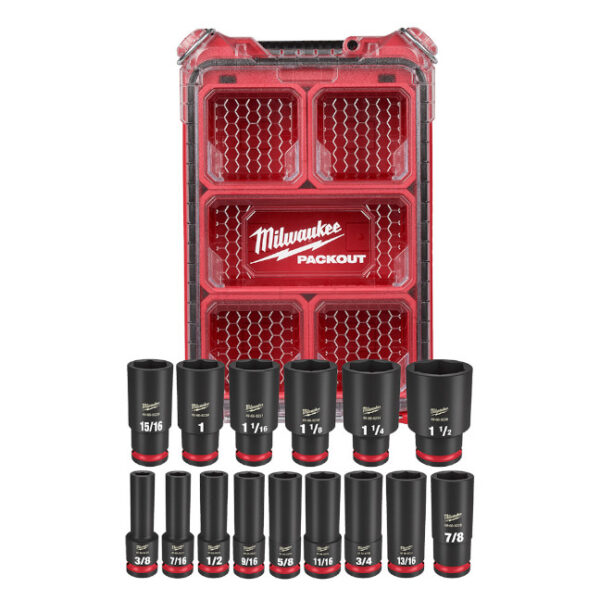 Milwaukee 49-66-6802 PACKOUT SHOCKWAVE 1/2" Drive SAE Impact Socket Set 15-Piece