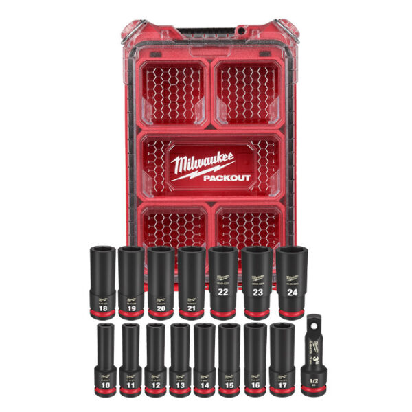 Milwaukee 49-66-6803 PACKOUT SHOCKWAVE 1/2" Drive Metric Impact Socket Set 16-Piece