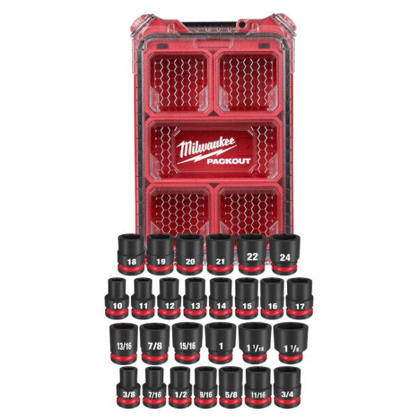 Milwaukee 49-66-6804 PACKOUT SHOCKWAVE 1/2" Drive Metric and SAE Impact Socket Set 27-Piece