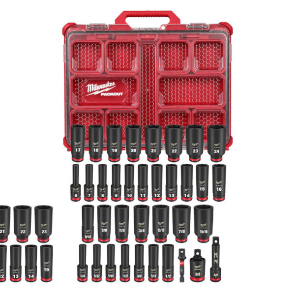 Milwaukee 49-66-6805 PACKOUT SHOCKWAVE 3/8" Drive Metric and SAE Impact Socket Set 36-Piece