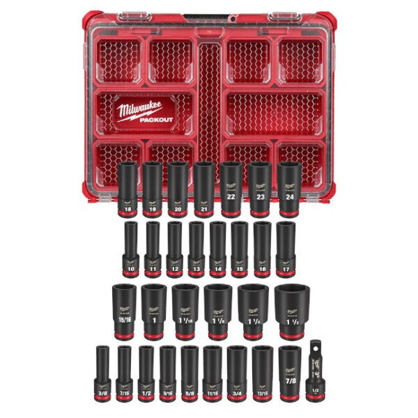 Milwaukee 49-66-6806 PACKOUT SHOCKWAVE 1/2" Drive Metric and SAE Deep Impact Socket Set 31-Piece