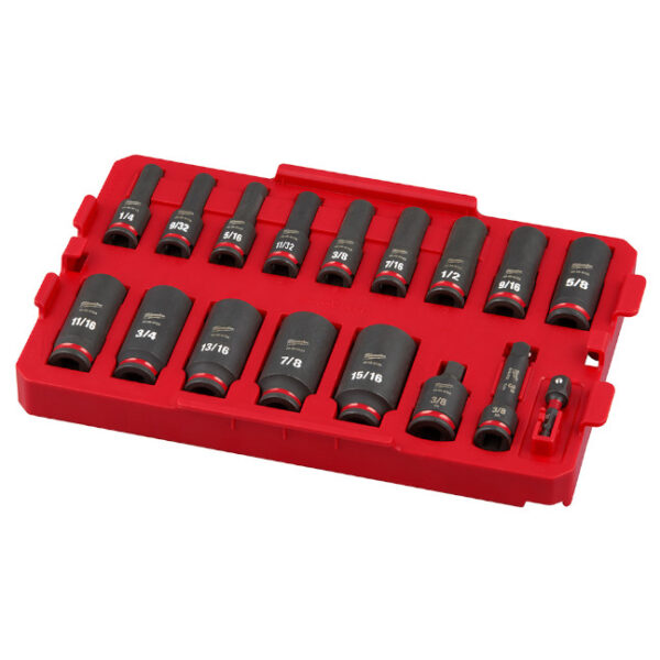 Milwaukee 49-66-6815 Packout Shockwave 3/8" Drive 17pc SAE Impact Socket Set Loaded Tray