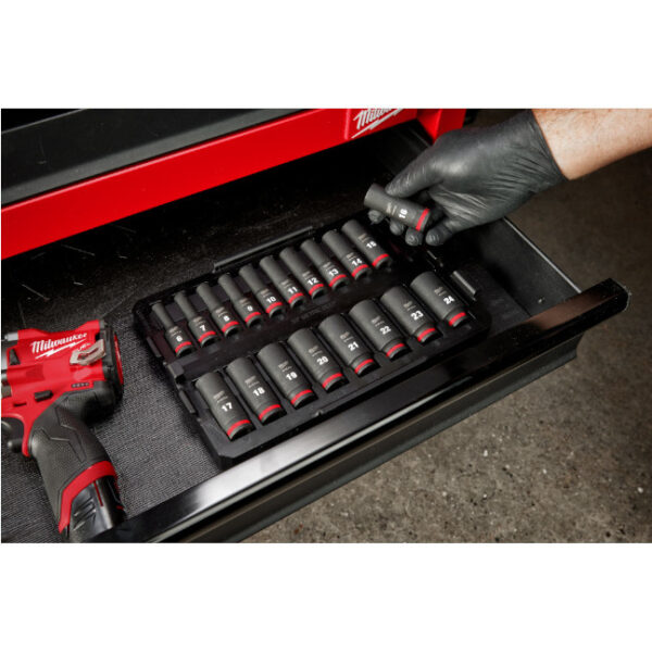 Milwaukee 49-66-6816 PACKOUT SHOCKWAVE 3/8" Drive Metric Impact Socket Set Loaded Tray 19-Piece