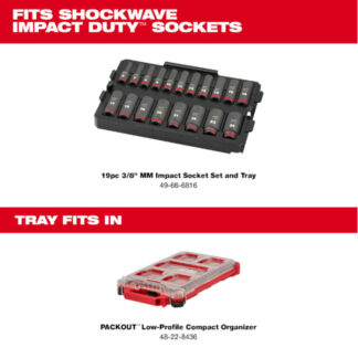 Milwaukee 49-66-6816 Packout Shockwave 3/8" Drive 19pc Metric Impact Socket Set Loaded Tray