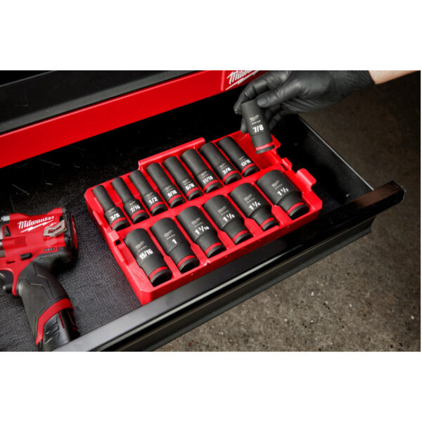 Milwaukee 49-66-6817 PACKOUT SHOCKWAVE 1/2" Drive SAE Impact Socket Set Loaded Tray 15-Piece