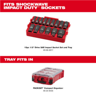 Milwaukee 49-66-6817 Packout Shockwave 1/2" Drive 15pc SAE Impact Socket Set Loaded Tray