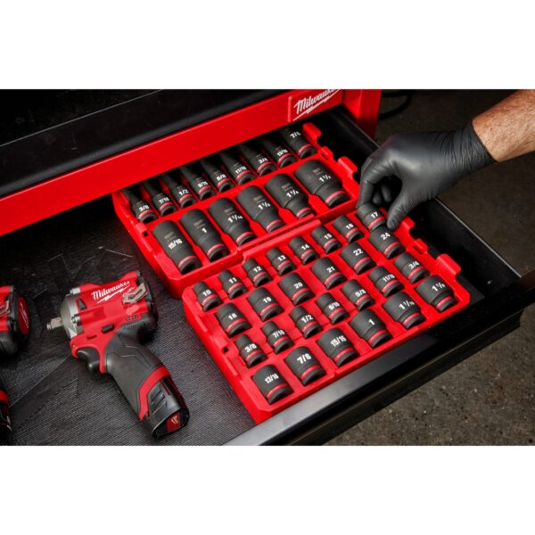 Milwaukee 49-66-6819 PACKOUT SHOCKWAVE 12 Drive Standard Metric and SAE Impact Socket Set Loaded Tray 27-Piece (1)