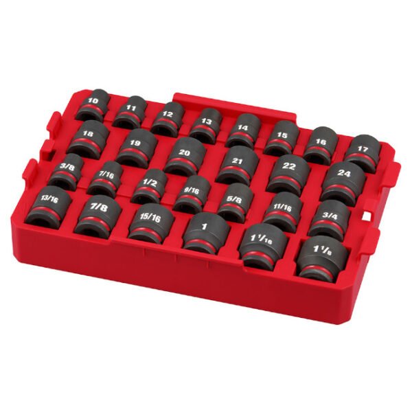Milwaukee 49-66-6819 Packout Shockwave 1/2" Drive 27pc Metric & SAE Impact Socket Set Loaded Tray