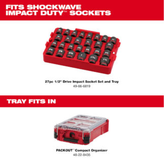Milwaukee 49-66-6819 Packout Shockwave 1/2" Drive 27pc Metric & SAE Impact Socket Set Loaded Tray