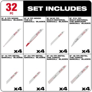 Milwaukee 49-22-1132 SAWZALL Demolition and Standard Blade Set 32-Piece (2)