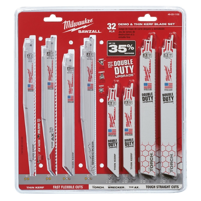 Milwaukee 49-22-1132 SAWZALL Demolition and Standard Blade Set 32-Piece