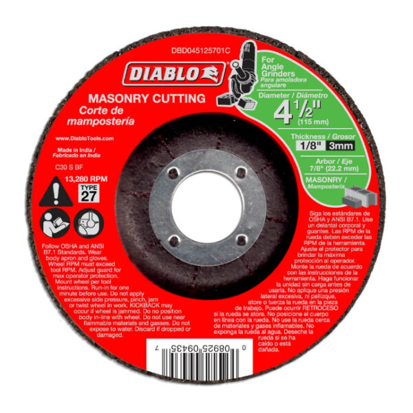 Diablo CDD045125701C 4-1/2" x 1/8" x 7/8" Type 27 Cut Off Grinder Wheel/Disc for Masonry Cutting