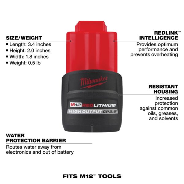 Milwaukee 48-11-2425 M12 REDLITHIUM HIGH OUTPUT CP2.5 Battery​