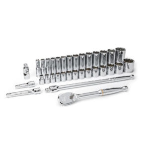 GearWrench 80715 Drive 6 Point Standard and Deep SAE Mechanics Tool Set 33-Piece