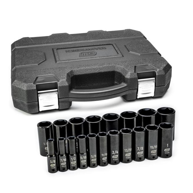 GearWrench 84934N 1/2" Drive 6 Point Deep Impact SAE Socket Set 19-Piece