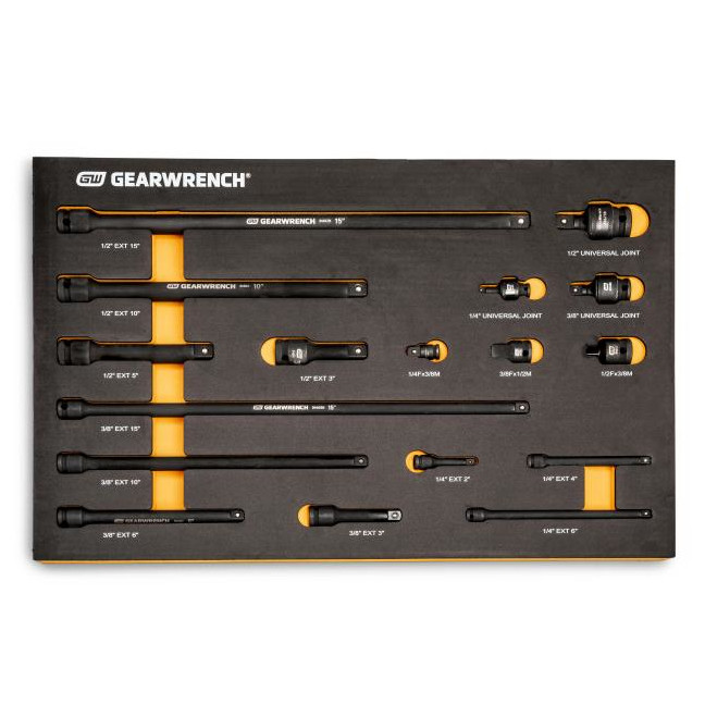 Gearwrench 86524 1/4", 3/8", 1/2" Impact Drive Tool Accessories Set with EVA Foam Tray 17-Piece
