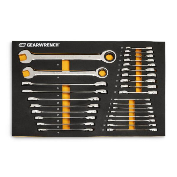 Gearwrench 86527 72-Tooth 12 Point Metric Standard and Stubby Combination Ratcheting Wrench Set 28-Piece