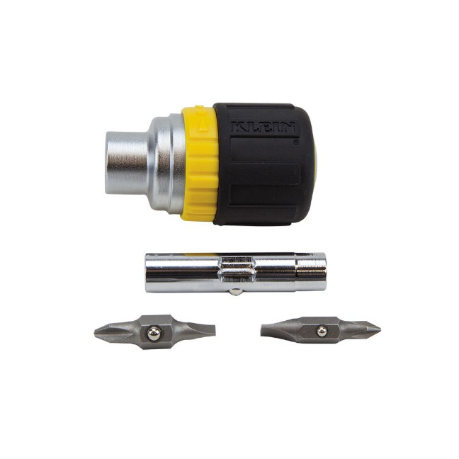 Klein 32593 6in1 Stubby MultiBit Ratcheting Screwdriver with PH/SL