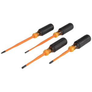Klein 33734INS Screwdriver Set, Slim-Tip Insulated Phillips, Cabinet, Square, 4-Piece