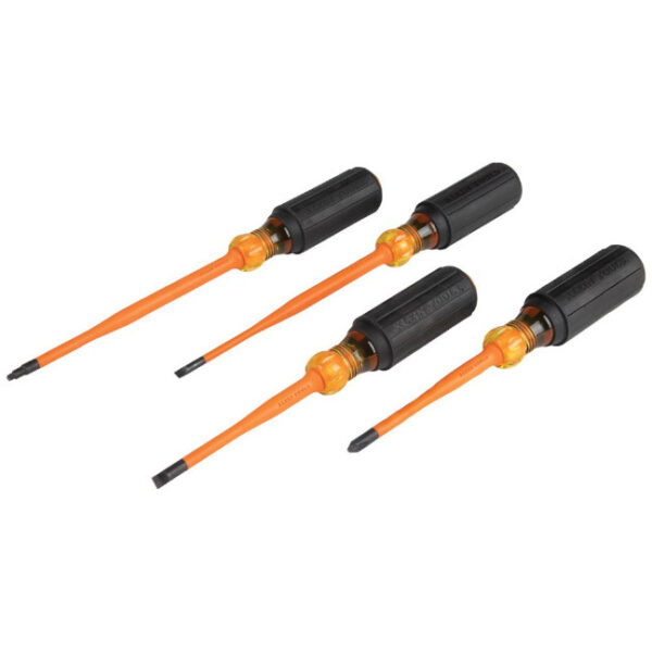 Klein 33734INS Screwdriver Set, Slim-Tip Insulated Phillips, Cabinet, Square, 4-Piece