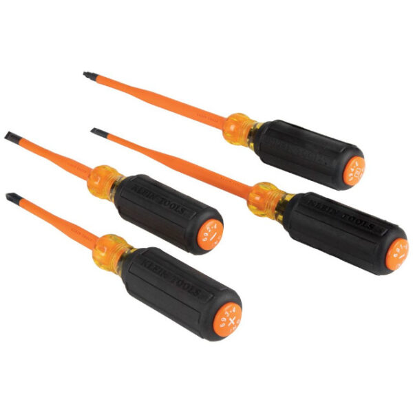 Klein 33734INS Screwdriver Set, Slim-Tip Insulated Phillips, Cabinet, Square, 4-Piece