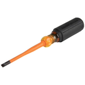Klein 6924INS Slim-Tip Insulated Screwdriver, 1/4-Inch Cabinet, 4-Inch Round Shank