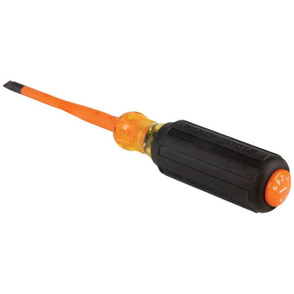 Klein 6924INS Slim-Tip Insulated Screwdriver, 1/4-Inch Cabinet, 4-Inch Round Shank
