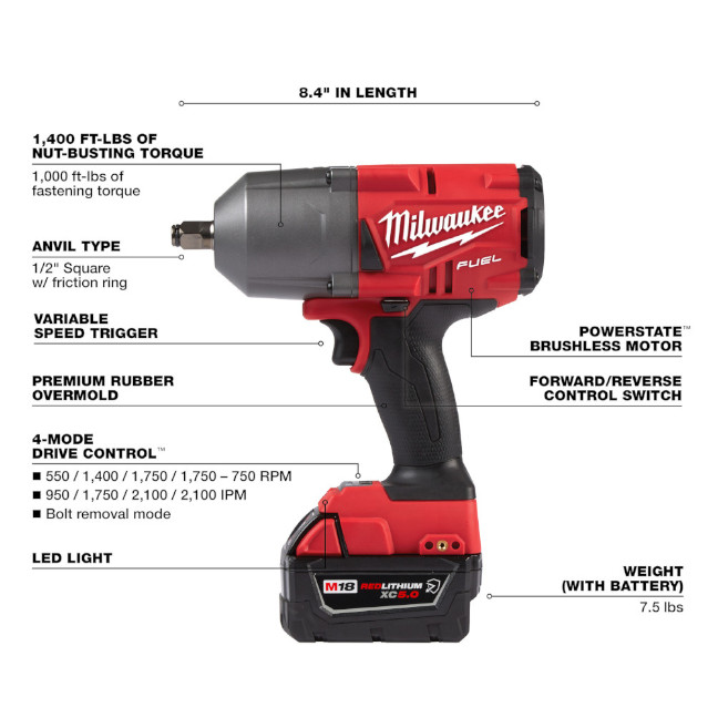 Milwaukee 276722R M18 FUEL 1/2" High Torque Impact Wrench with