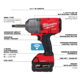 Milwaukee 2769-22R M18 FUEL 1/2” Extended Anvil Controlled Torque Impact Wrench Kit with ONE-KEY