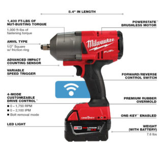 Milwaukee 2863-22R M18 FUEL 1/2" High Torque Impact Wrench with Friction Ring with ONE-KEY Kit