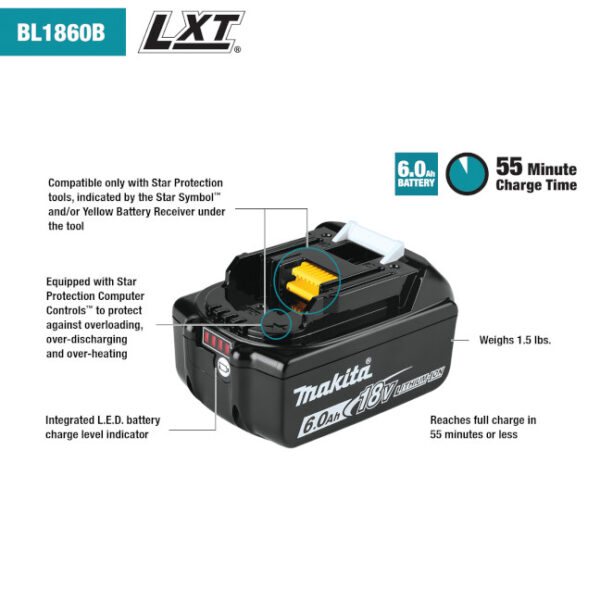 Makita 197424-0 BL1860B 18V 6.0AH Li-Ion Battery