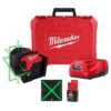 Milwaukee 3624-21 M12 12V Lithium-Ion Cordless Green Cross Line and 4-Points Laser Kit
