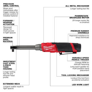 Milwaukee 2569-21 M12 FUEL 12V Lithium-Ion Brushless Cordless 3/8" Extended Reach High Speed Ratchet Kit