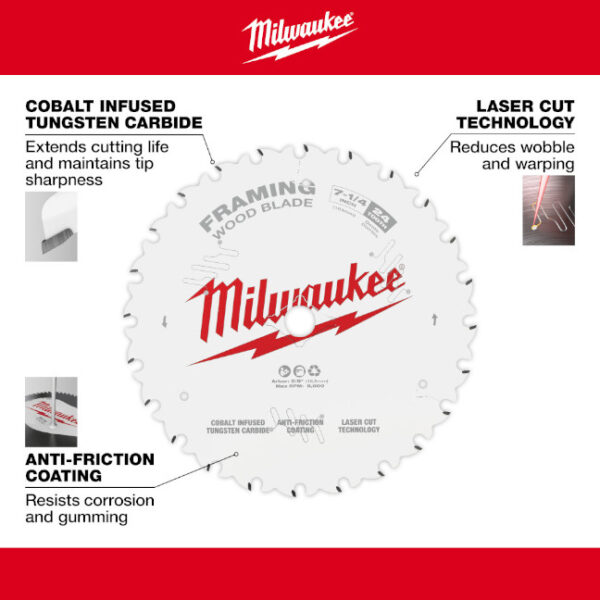 Milwaukee 48-40-0733 7-1/4" 24T Framing Blade 3-Pack