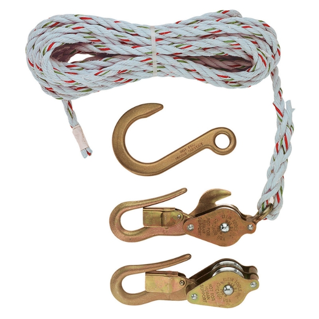 Klein H1802-30SR Block and Tackle with H258 Hook, H267 Block and 3/8" x 25ft Rope Spliced to H268 Block